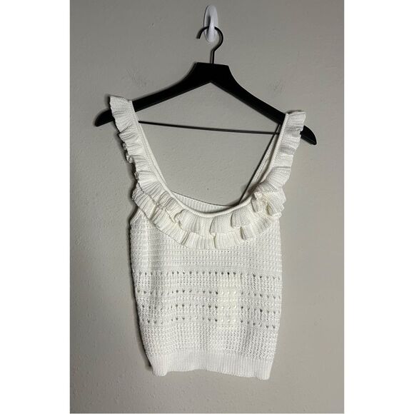 7 For All Mankind Crochet Ruffles Tank Top in Ecru NWT - Picture 3 of 15